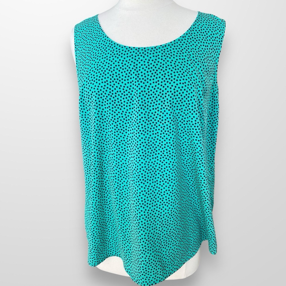 Tommy Hilfiger‎ Size XL Top Shirt Blouse Sleeveless Green Navy Polka Dot